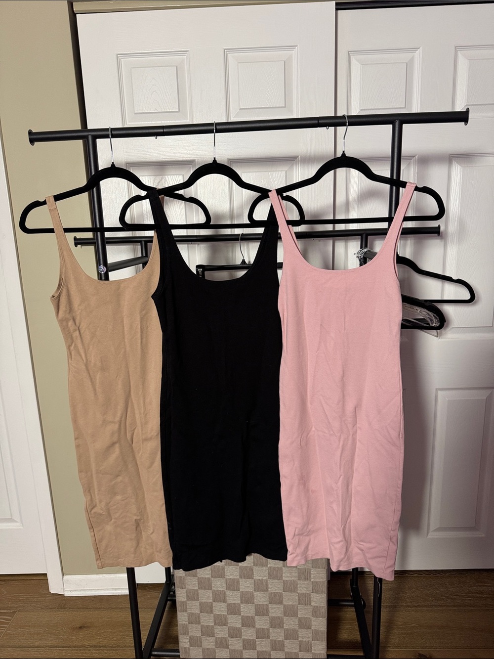 3 Women’s Scoop Neck Tank Dress - Pink, Black, Tan